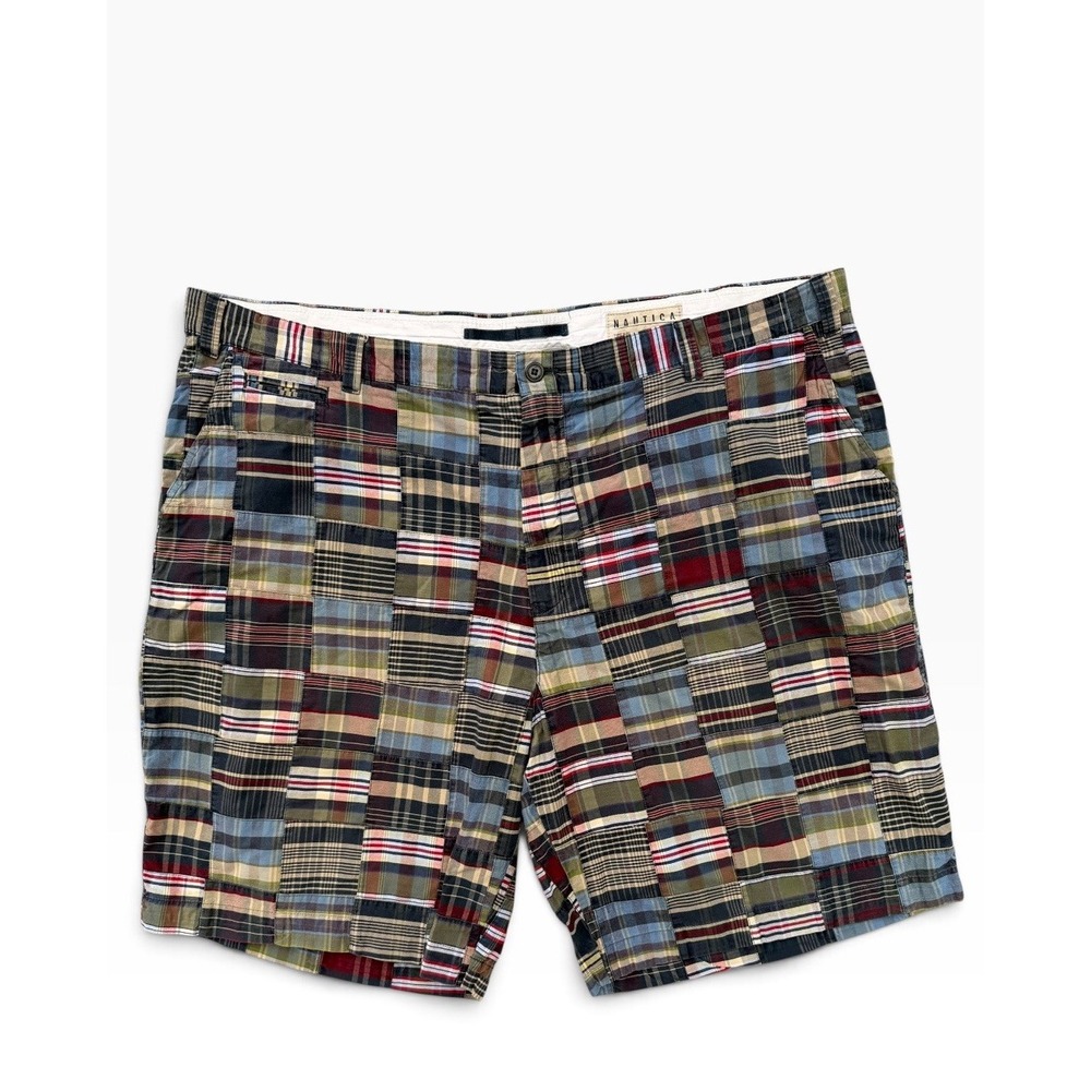 Nautica Men's 48 W Madras Patchwork Plaid Clipper Chino Casual Relax Fit Shorts
